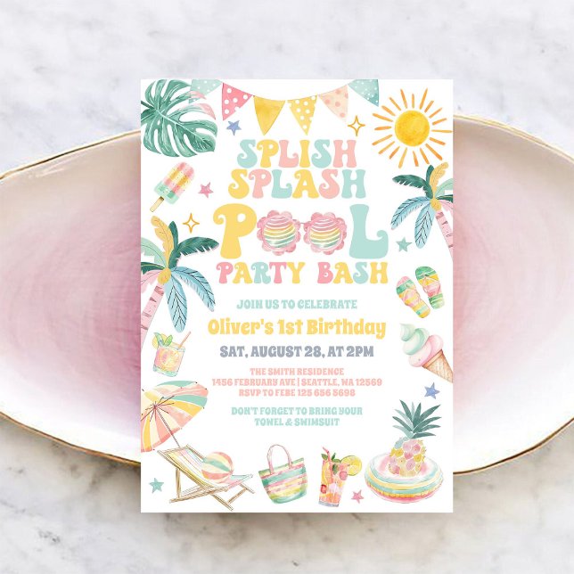 Splish Splash Pool Party Bash Summer Birthday Invitation (Creator Uploaded)