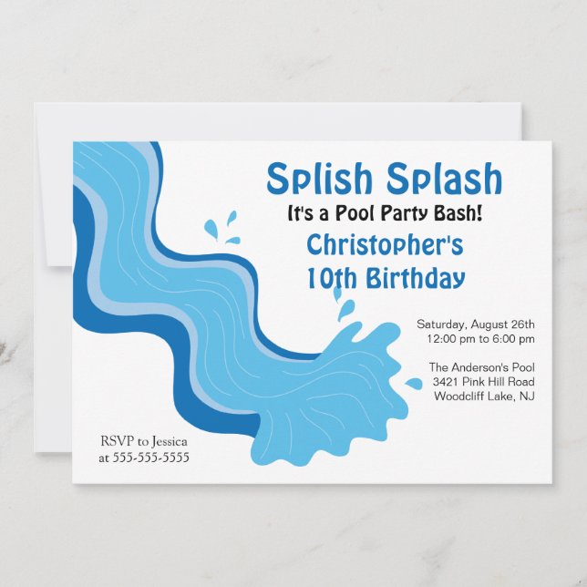 Splish Splash Pool Party Birthday Invitation (Front)