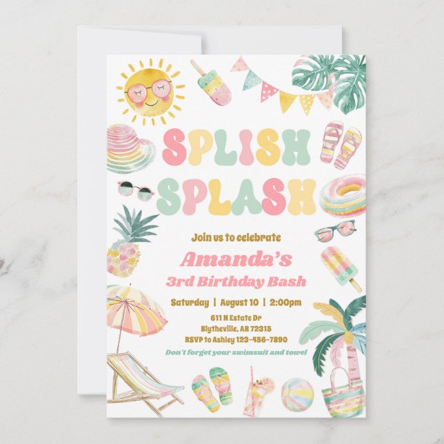 Splish Splash Pool Party Birthday Invitation (Front)