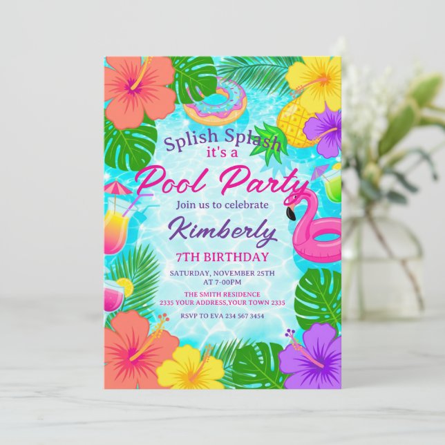 Splish Splash Pool Party Birthday Invitation (Standing Front)
