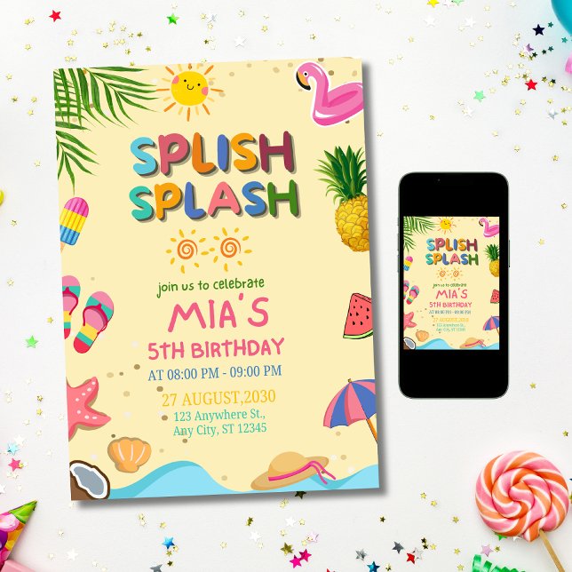 Splish Splash Pool Party Birthday Invitation (Creator Uploaded)