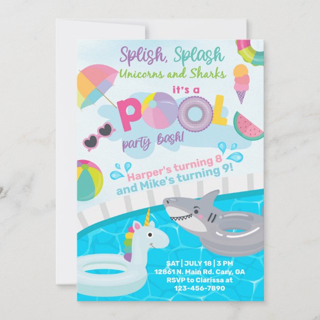 Splish splash pool party birthday invite. invitati invitation (Front)