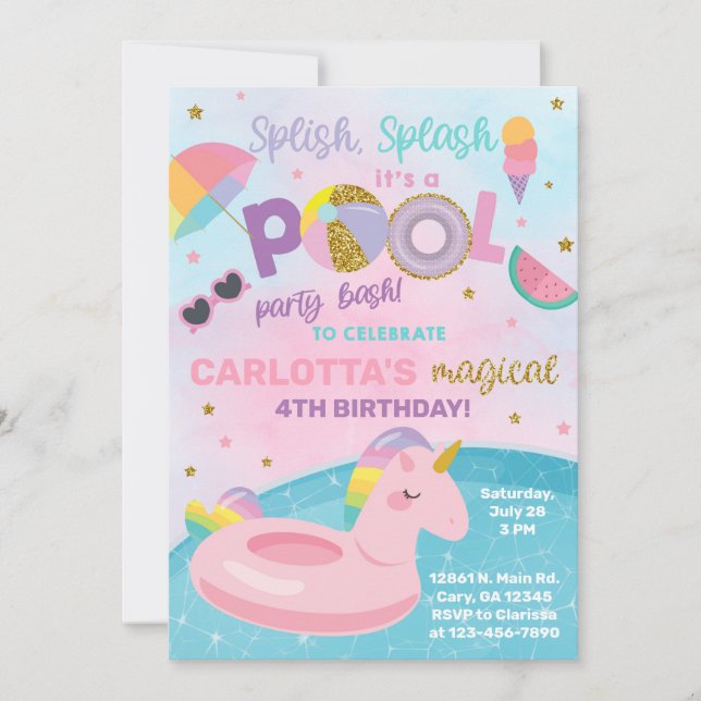 Splish splash pool party birthday invite. invitation (Front)