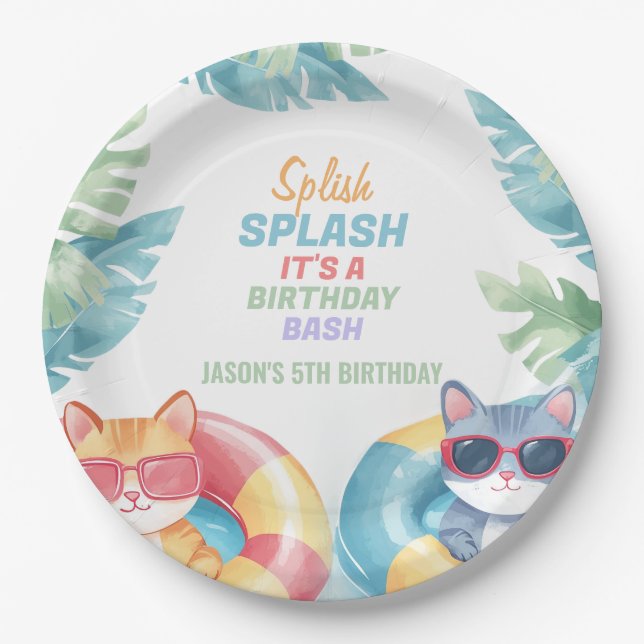Splish Splash Pool Party Birthday Paper Plate (Front)