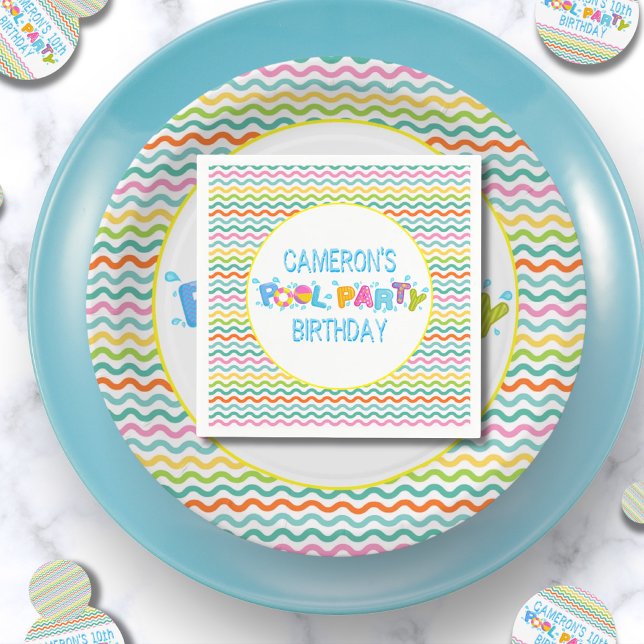 Splish 💦 Splash Pool Party Birthday Party Napkin (Splish 💦 Splash Pool Party Birthday Party Napkins)
