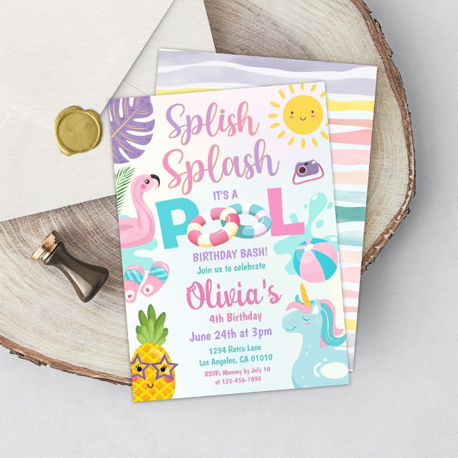 Splish Splash Pool Party Girl Birthday Invitation (Creator Uploaded)