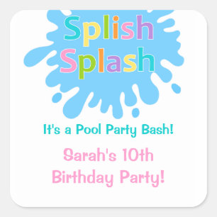 Splish Splash Pool Party Girl Birthday Sticker