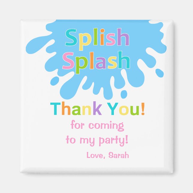 Splish Splash Pool Party Girl Thank You Magnet (Front)