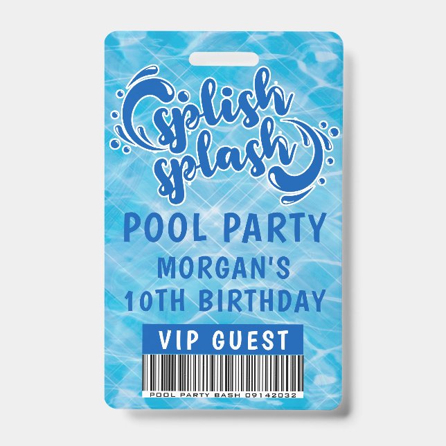 Splish Splash Pool Party VIP Invitation ID Badge (Front)