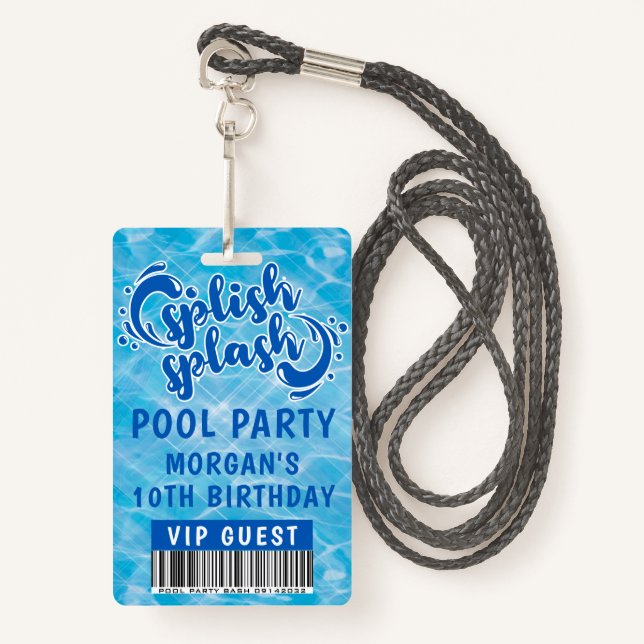 Splish Splash Pool Party VIP Invitation ID Badge (Front with Lanyard)