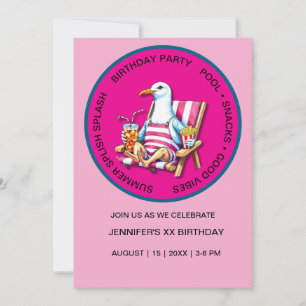 Splish Splash Seagull summer Pool Party Invitation
