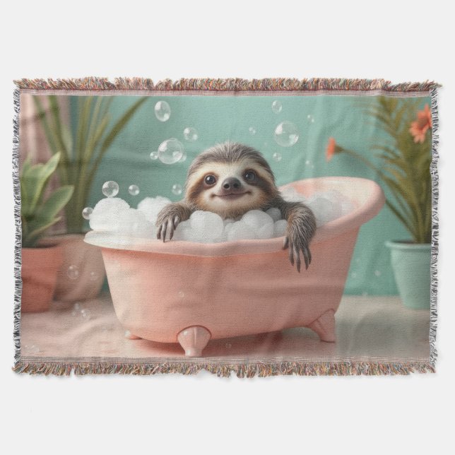 Splish splash sloth bath throw blanket (Front)