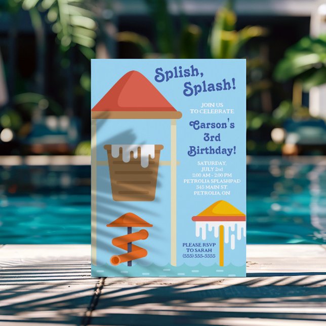 Splish, Splash! Splash Pad, Water Park Birthday Invitation (Creator Uploaded)