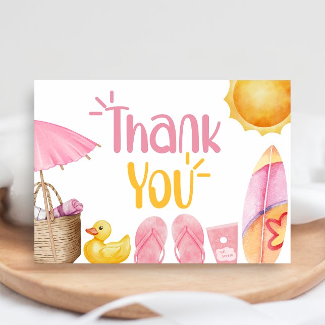 Splish Splash Summer Baby Shower Thank You Card (Pink Splish Splash Baby Shower Thank You Card)