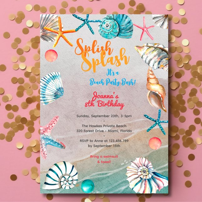 Splish splash summer beach birthday party invitation (Creator Uploaded)