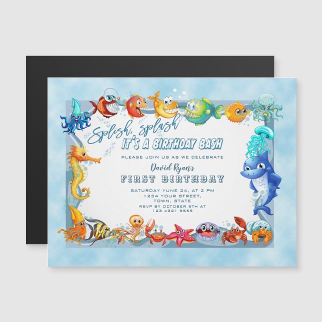 Splish Splash Unique Pool First Birthday Magnetic Invitation (Front/Back)
