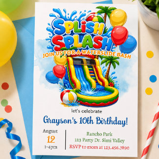 Splish Splash Waterslide Birthday | Bounce House Invitation