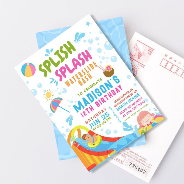 Splish Splash Waterslide Party Editable Invite (Splish Splash Waterslide Party Editable)
