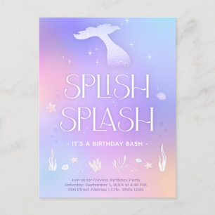 Splish Splash Whimsical Sparkle Mermaid Birthday Postcard