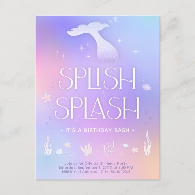 Splish Splash Whimsical Sparkle Mermaid Birthday Postcard (Front)