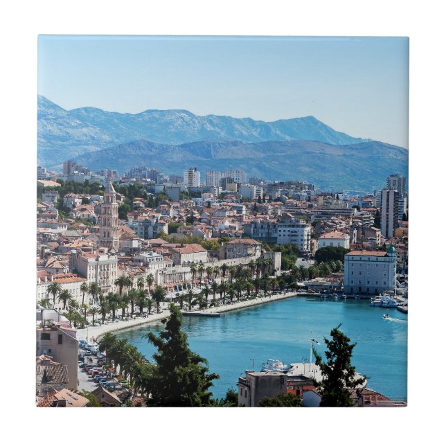 Split city seafront aerial view, Dalmatia, Croatia Ceramic Tile (Front)