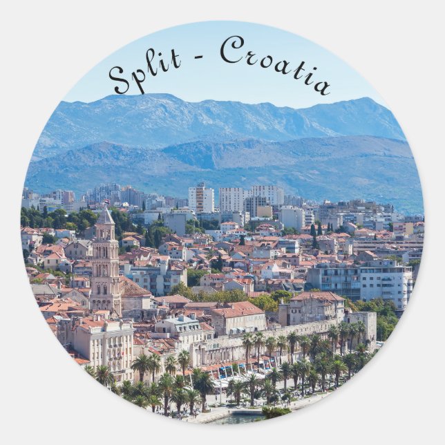 Split city seafront aerial view, Dalmatia, Croatia Classic Round Sticker (Front)