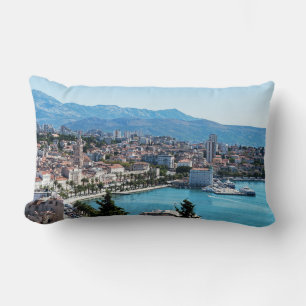 Split city seafront aerial view, Dalmatia, Croatia Lumbar Cushion