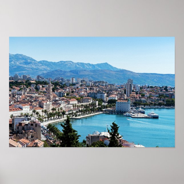 Split city seafront aerial view, Dalmatia, Croatia Poster (Front)