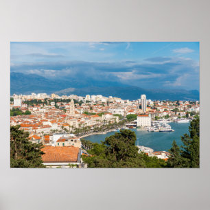 Split city seafront aerial view, Dalmatia, Croatia Poster