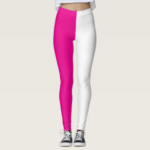 Split Colour Half Magenta Hot Pink and Half White Leggings
