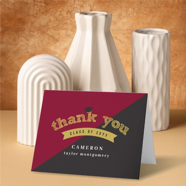 Split Colours Modern Gold Sketch Graduation Photo Thank You Card (Split Colors Gold Sketch Classic Modern Graduation Photo Thank You Card @ zazzle.com/color_therapy)