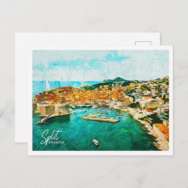 Split Croatia Beautiful Oil Paint Landscape Postcard (Front/Back)