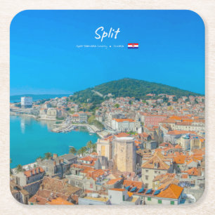 Split, Croatia - Coastal City Square Paper Coaster