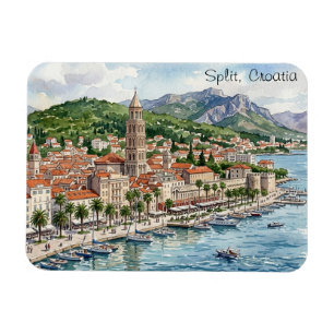 Split Croatia Dalmatia Balkan Watercolor Art View Magnet
