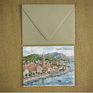Split Croatia Dalmatia Balkan Watercolor Art View  Postcard