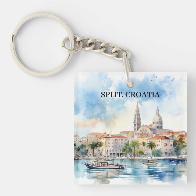 Split Croatia Dalmatia Watercolor  Key Ring (Front)