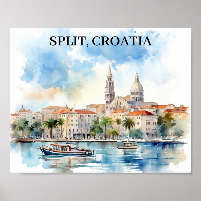 Split Croatia Dalmatia Watercolor  Poster (Front)