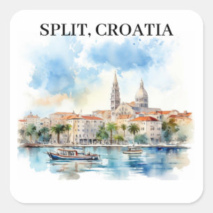 Split Croatia Dalmatia Watercolor  Square Sticker