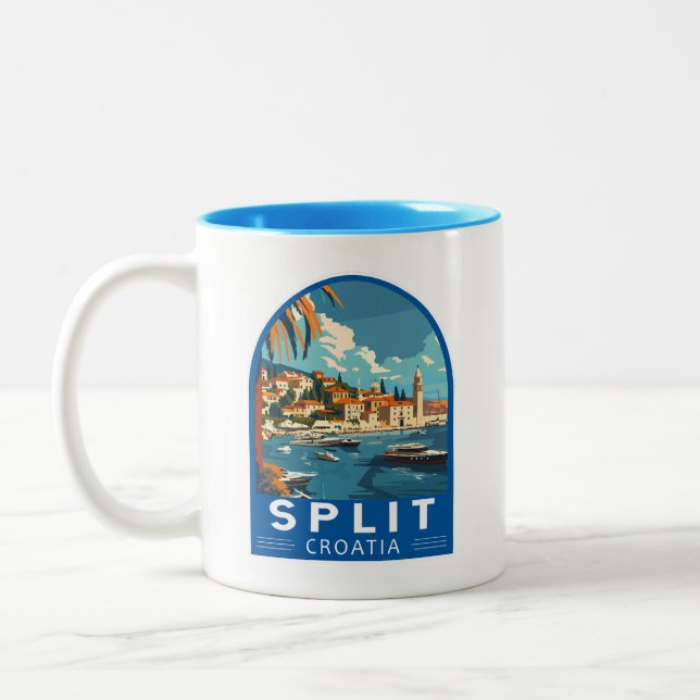 Split Croatia Travel Art Vintage Two-Tone Coffee Mug (Left)