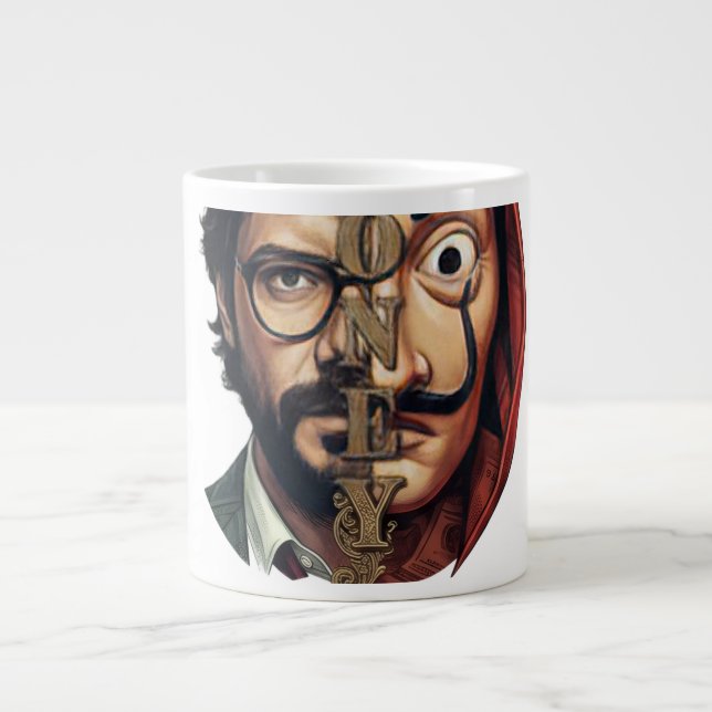Split Face Mask Money Heist Large Coffee Mug (Front)