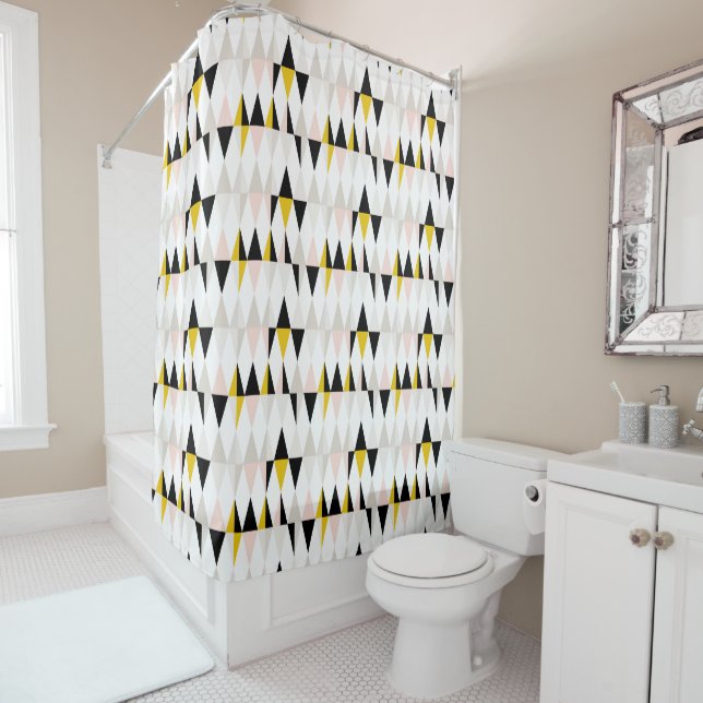 Split Geometric Triangle Pattern Shower Curtain (In Situ)