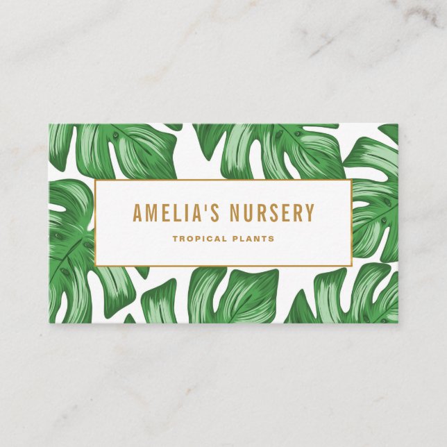 Split Leaf Philodendron Tropical Business Card (Front)