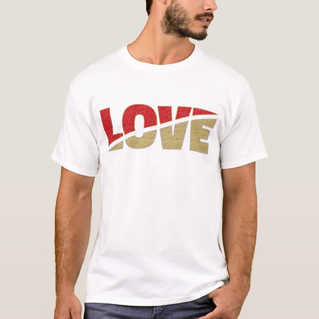Split Love Red Gold Silver Glitter Letters T-Shirt (Front)