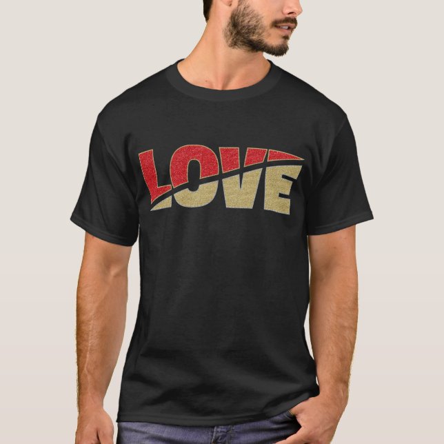 Split Love Red Gold Silver Glitter Typography T-Shirt (Front)