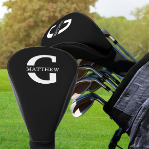 Split Monogram Bold Typography Black and White Golf Head Cover