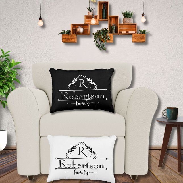 Split Monogram Family Name Black & White Frame Decorative Cushion (Creator Uploaded)