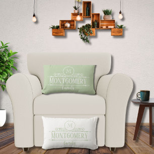 Split Monogram Family Name Monogram Green Lumbar Cushion