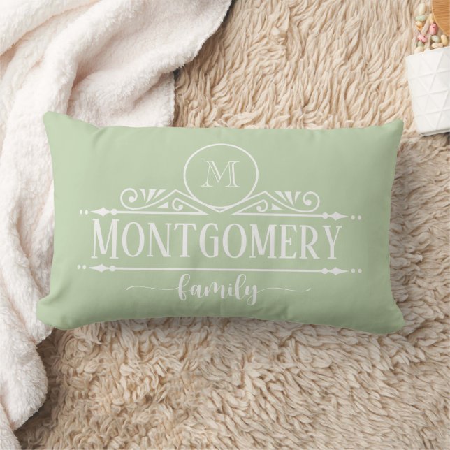 Split Monogram Family Name Monogram Green  Lumbar Cushion (Blanket)