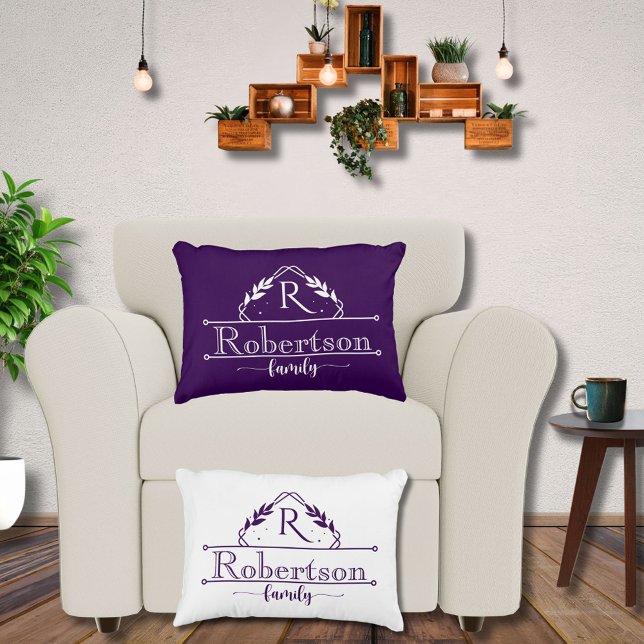 Split Monogram Family Name Royal Purple Frame Decorative Cushion (Creator Uploaded)