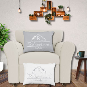 Split Monogram Family Name Silver Grey Frame Decorative Cushion